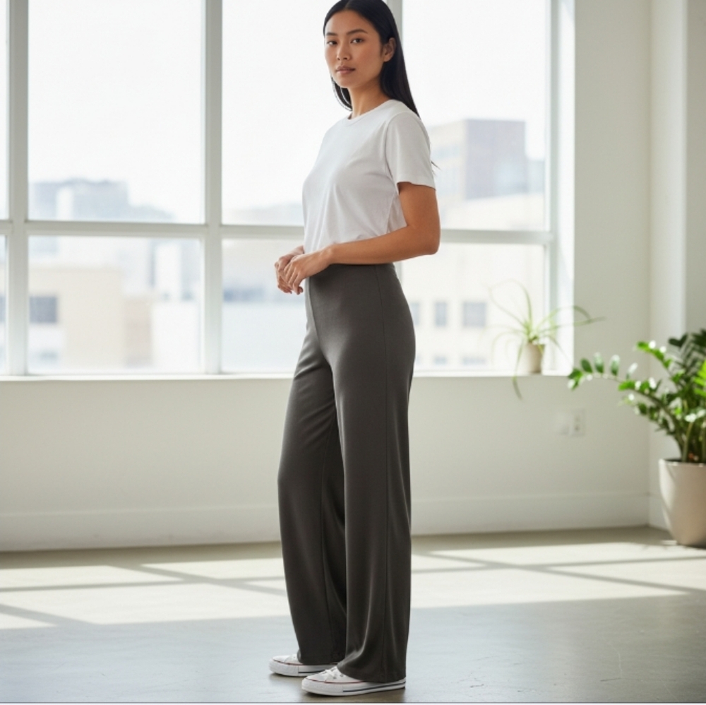 Chico's Travelers Charcoal Gray Slinky Wide Leg Pull-on Pants Size LP - Picture 5 of 7